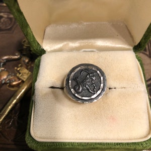 Vintage Sterling Silver Capricorn Signet Ring: Mexican Zodiac Astrology