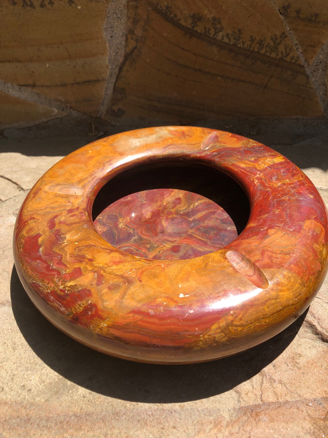 Vintage Mid Century Round Stone Ashtray Stone With Swirled Etsy