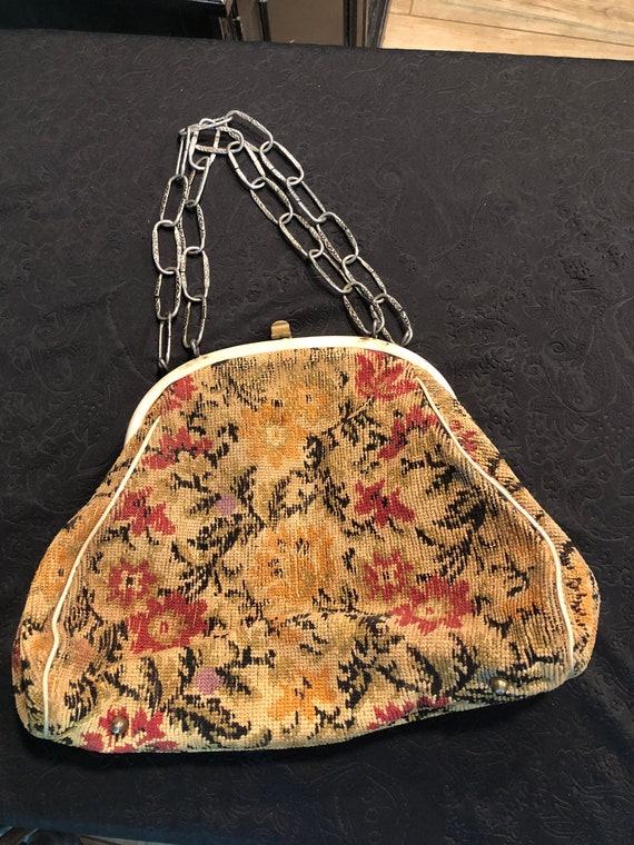 Vintage floral carpet tapestry purse chain handles