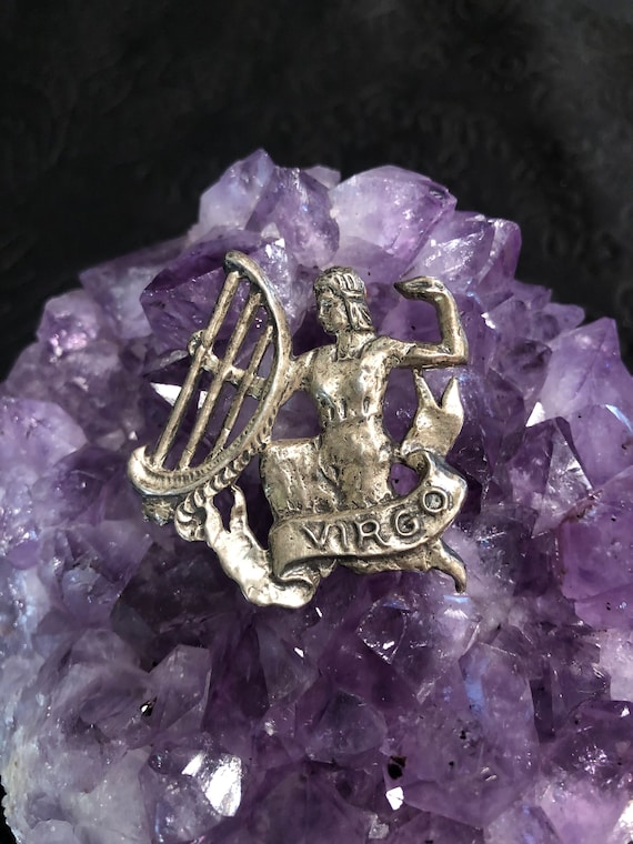 Vintage sterling Virgo pin / brooch Lang Zodiac si