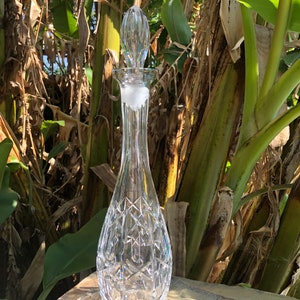 Vintage decanter crystal glass genie bottle shape, XO cut glass design, 16” with stopper