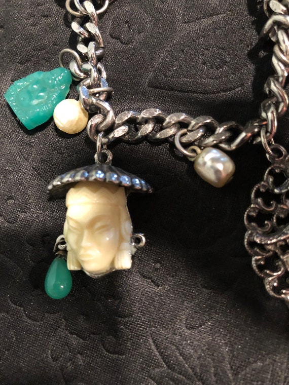 Vintage Asian theme chunky charm bracelet, Buddha… - image 7