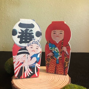 Vintage pair of Matchboxes shaped like children, one boy and one girl box of wooden matches, Rare vintage Matchboxes