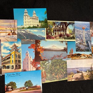 Sedici (16) cartoline d'epoca degli stati americani, cartoline MCM Americana degli anni '50-'70, lotto di 16 cartoline, leoni marini dello Utah, monte Hood, vintage