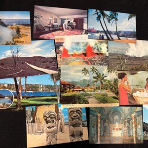 Vintage Hawaiiaanse ansichtkaarten 12 in totaal Hawaiiaanse ansichtkaarten uit de jaren 60-70, een dozijn Hawaii-vakantiepostkaarten vulkanen Mauna Loa Waikiki-strand vtg