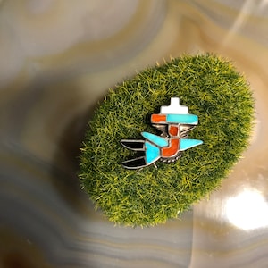 Vintage southwestern sterling silver inlay stone Yei pin brooch