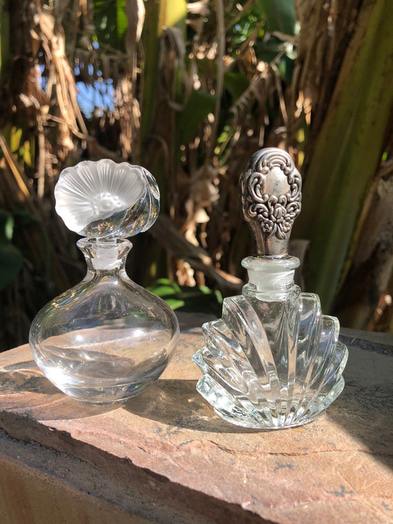 Vintage pair of glass perfume bottles, silver ton… - image 2