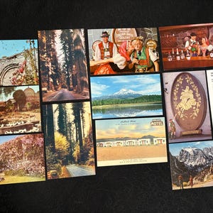 vintage cartes postales de Californie 12 au total, époque années 1960-70, Cali cartes postales une douzaine de cartes postales de vacances en Californie Redwood Highway Mission San Juan