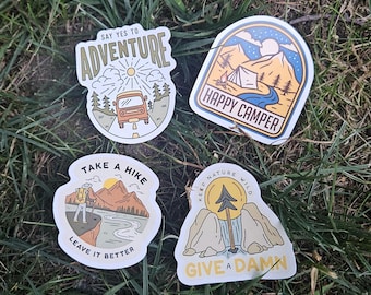 Adventure Sticker Pack | Hiking Camping Nature Vinyl Stickers | Waterproof Decals for Water Bottles, Laptops, Journals, Outdoorsy Gifts