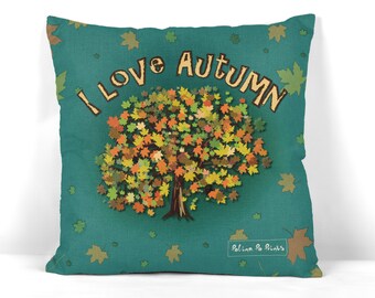 Love autumn, pillowcase. Boho Pillow, TREE Decor, Bench Cushion, Housewarming Gift, Orange Pillow Cover, Autumn Trees, Tree Pillow Cover