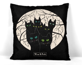 Gothic Black Cat Halloween Pillow Cover – Original Witchy Spooky Throw Pillow Cushion Case