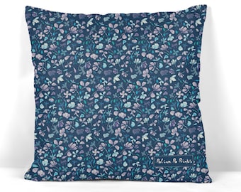 Floral Pillowcase – Blue Throw Pillow Cover in Canvas-Like Polyester – Botanical Cushion by Polina Po – 16x16, 18x18, 20x20 Inches