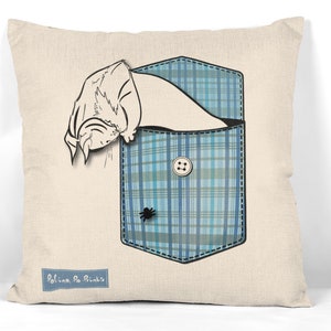 Funda de almohada de gato con bolsillo de camisa a rayas minimalista: un regalo original para amantes de los gatos y una divertida decoración bohemia.