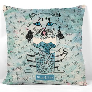 Funda de almohada con diseño de gato melancólico en acuarela: arte felino emotivo para una decoración acogedora en un dormitorio o habitación de adolescentes, un introvertido divertido.