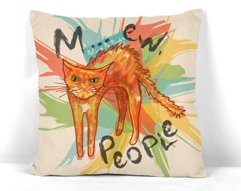 GRUMPY CAT, WATERCOLOR, Coworker Gift, Pillow Case, Boho Decor, Cat Lover Gift, Orange Cat, College dorm decor, Cat art, Watercolor Print