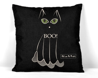 Cat ghost, PILLOW Cover, GOTH DECOR, Witchy Decor, Halloween decor, Black Cat, Halloween Pillow, Cat Pillowcase, Spooky Pillow, Unique Gift