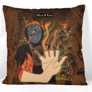 Snake Pillow Cover, Witchy Home Decor, Mystical Hand Art, Boho Pillowcase, Serpent Decor, Symbolic Throw Pillow, Magic Home Accent