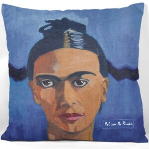 Funda de almohada azul mexicana Firda Khalo: funda de almohada con retrato bohemio, regalo para pintor