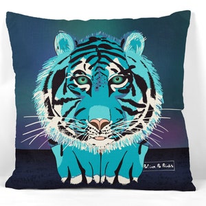 Tiger Pillow Cover with Classic or Blue Tiger – Jungle Animal Throw, Boho Cat Cushion, Funny Dorm Decor, Bold Tiger Lover Gift