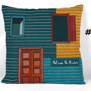 La colorida funda de almohada de La Boca con arte de casa brillante es un lindo regalo de inauguración de la casa, una almohada bohemia y un cojín de decoración de viaje a Argentina.