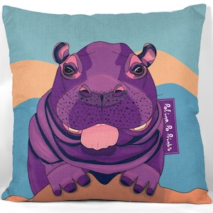 Funda de almohada con diseño de hipopótamo, ideal como regalo para un nuevo trabajo. Divertida y adorable funda de hipopótamo con carita sonriente. Almohada estilo bohemio.