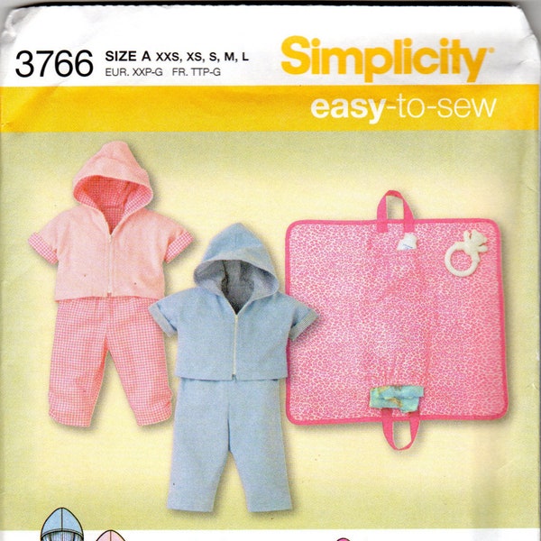 Simplicity, 3766, Babies' Pants, Diaper Cover, Hoody, and Changing Pad, Sizes XXS to L, 0 to 18 Months, Uncut, Factory Fold