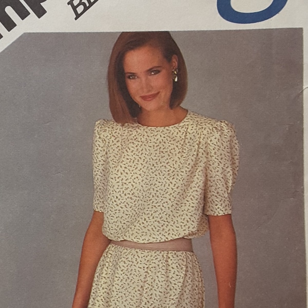 Simplicity, 6240, Vintage 80s, Women's Dress, Short Sleeves, Jewel Neckline, Size 14, Sewing pattern, Uncut, Factory Fold