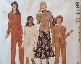 McCall's, 8911, Misses, Unlined Jacket, Pants, Skirts, and, Scarf, Size, 14, 16, 18, Sewing Pattern, Uncut, Factory Fold, 1997