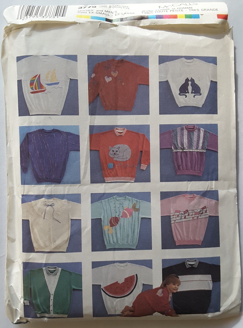 Mccall's, 3775, Misses', and, Mens', Sweatshirt, Size XS, S, L, XL, Sewing Pattern UNCUT, Factory Fold image 2