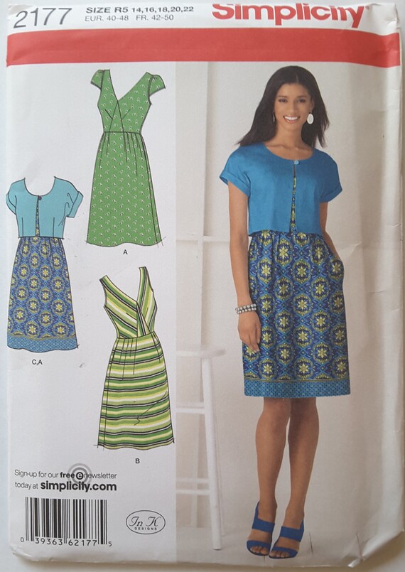 Simplicite 2177 Modeles sans manches Mancheron Robe Veste a manches courtes t. 14 16 18 20 22 Patron de couture tissu non coupe Pli usine Etsy France