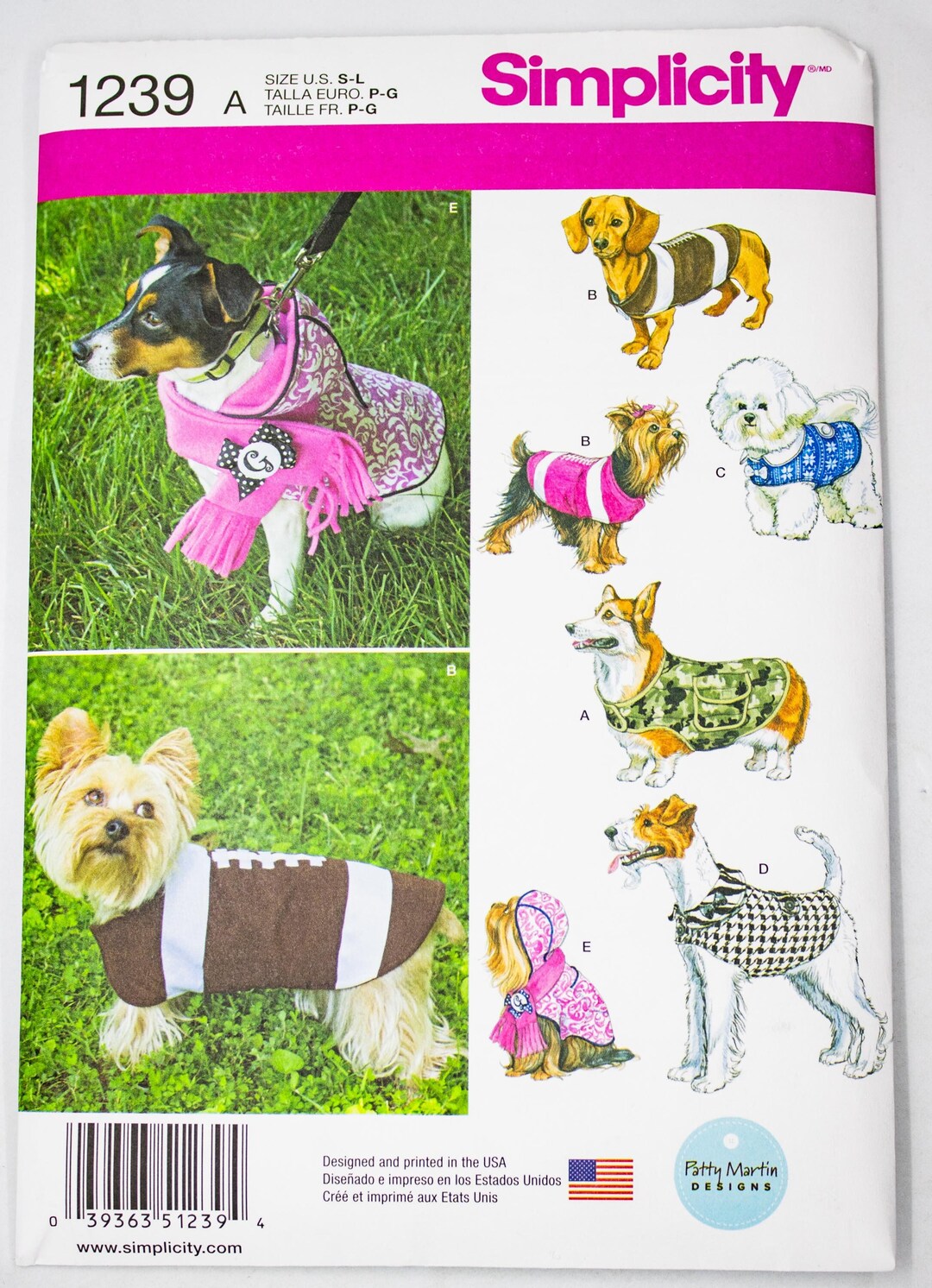 Simplicity, 1239, Dog Coats, Sewing Pattern, Size, S, M, L, New, Uncut