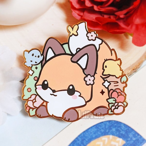 Forest Fox and Friends Fluffy Cute Animal Original Art Hard Enamel Pin