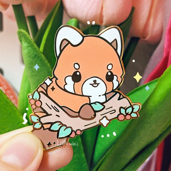 Cherry Tree Red Panda Wild Fluffy Cute Animal Friend Original Art Hard Enamel Pin