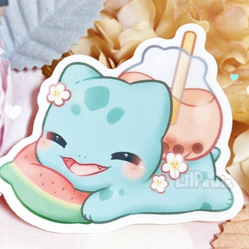 Cute Bobasaur Boba Milk Tea Anime Pokefren Bulbasaur Glossy Etsy