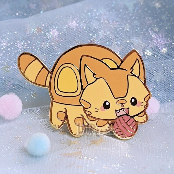 Last chance- Anime Playful Kitty Tabby Orange Yellow Cat Yarn Hard Enamel Pin