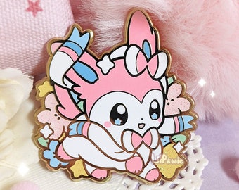 Pastel Cuties Anime Sylveon Fairy Pinkumon Sakura Cherry Blossom étoilé Glitter Hard émail Pin