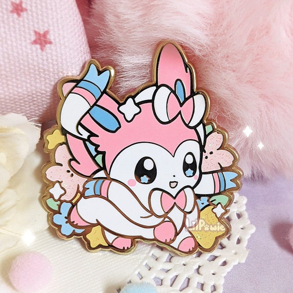 Pastel Cuties Anime Sylveon Fee Pinkumon Sakura Cherry Blossom Starry Glitter Hard Emaille Pin
