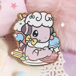 Pastel Cuties Anime Flaaffy Electric Pinkumon Sheep Dessert Smoothie Cake Macaroons Glitter Hard Enamel Pin