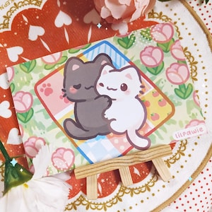 Süße Kätzchen Postkarte 10,5x15,5 cm Liebe Schwarz Weiß Katzen Briefpapier Geschenk