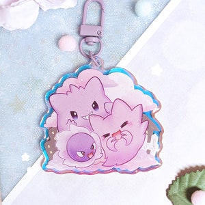 Spooky Ghosts Halloween Gastly Haunter Gengar Glitter Epoxy Rainbow Acrylic Keychain