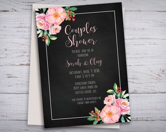 Invitación de la ducha de la boda - invitación de la ducha nupcial - ducha de las parejas - estilo de la pizarra - invitación floral