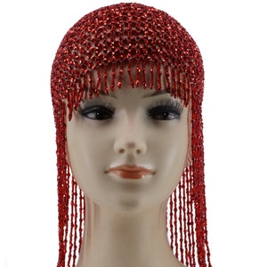 Red Mesh Beaded Flapper Stretchy Cap