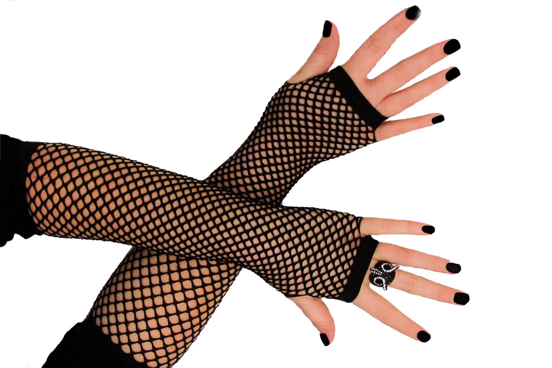 Long Fingerless Fishnet Gloves