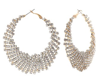 Feathered Rhinestone Hoop Earring