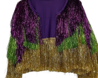 Mardi Gras Rhinestone Fringe with Studed Collar Jacket