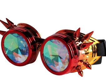 Red/Orange Steampunk Rave Kaleidoscope Spiked Goggles