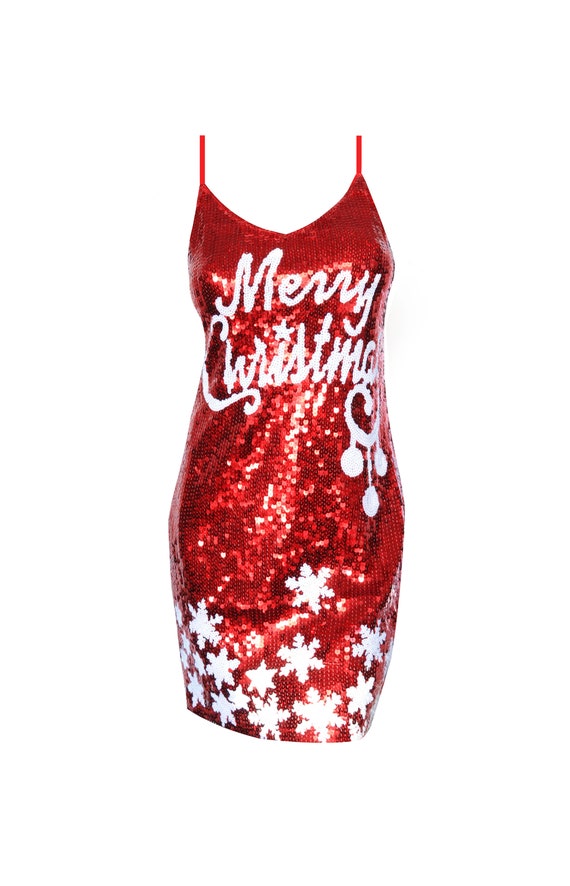 Merry Christmas Red Sequin Dress