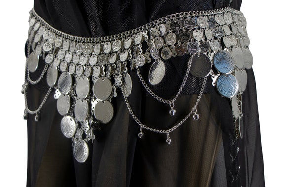 Metal Dangle Chain Belt With Coins and 