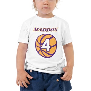 Personalized 4 Year Old Boy Girl 4th Birthday Pro Basketball Style Birthday Gift Toddler Short Sleeve Tee Birthday Shirt
