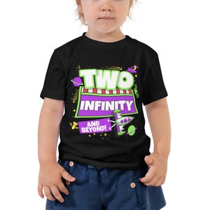 Two Infinity and Beyond 2 Year Old 2nd Birthday Party Boys Girls Toddler Short Sleeve Tee